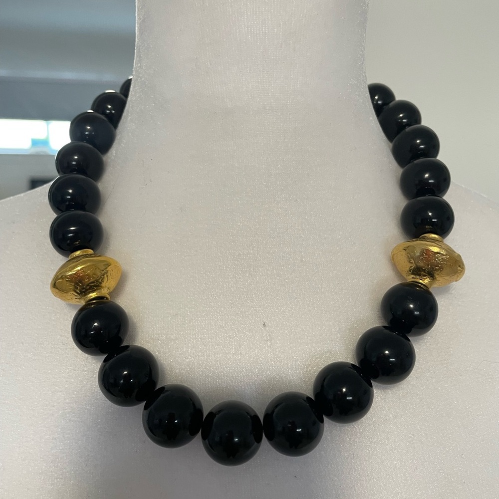 Devin Leigh black onyx and gold bead necklace